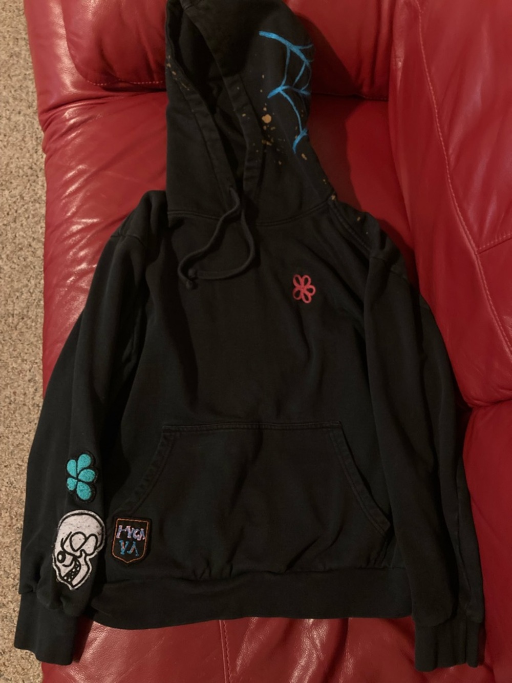 RVCA Black Hoodie with Embroidery & Patches